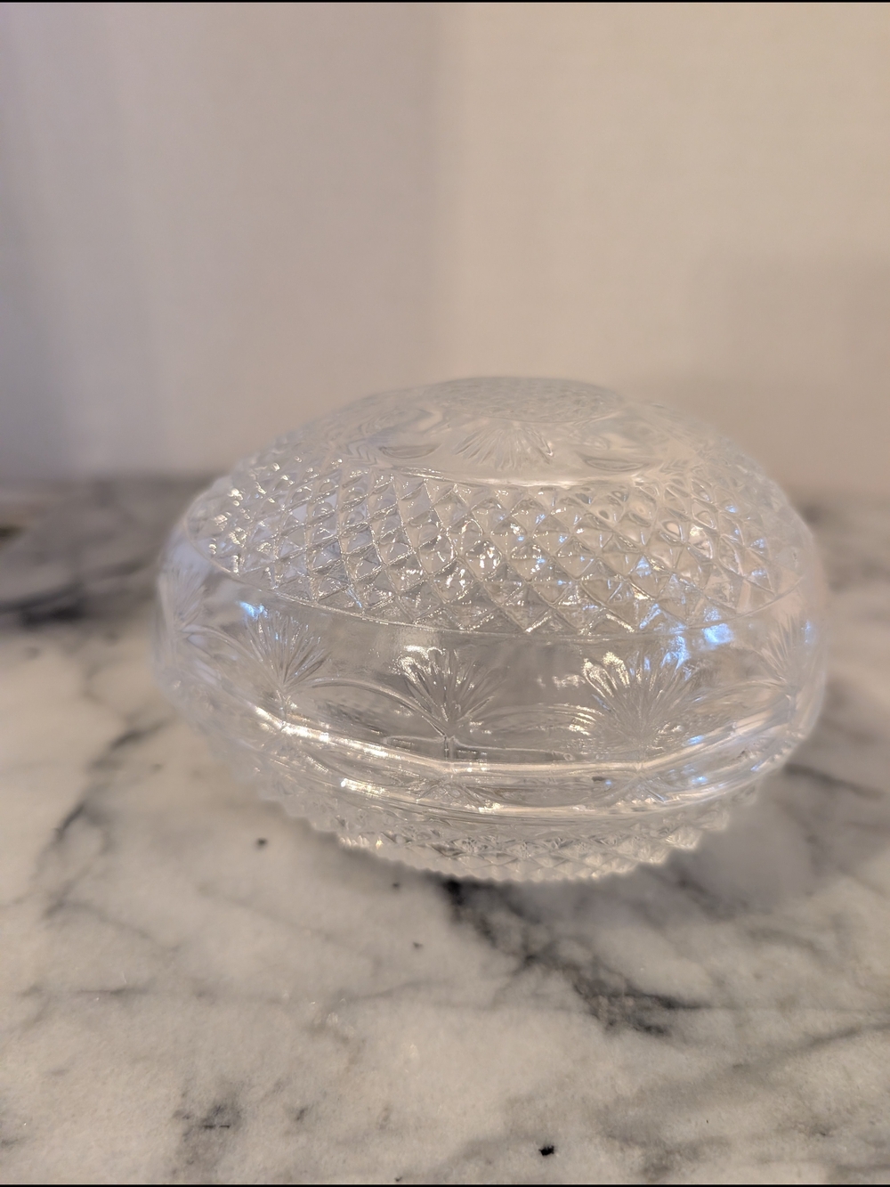 Vintage 1977 Avon Fostoria Crystal Egg Trinket Dish | Clear Pressed Glass Decor